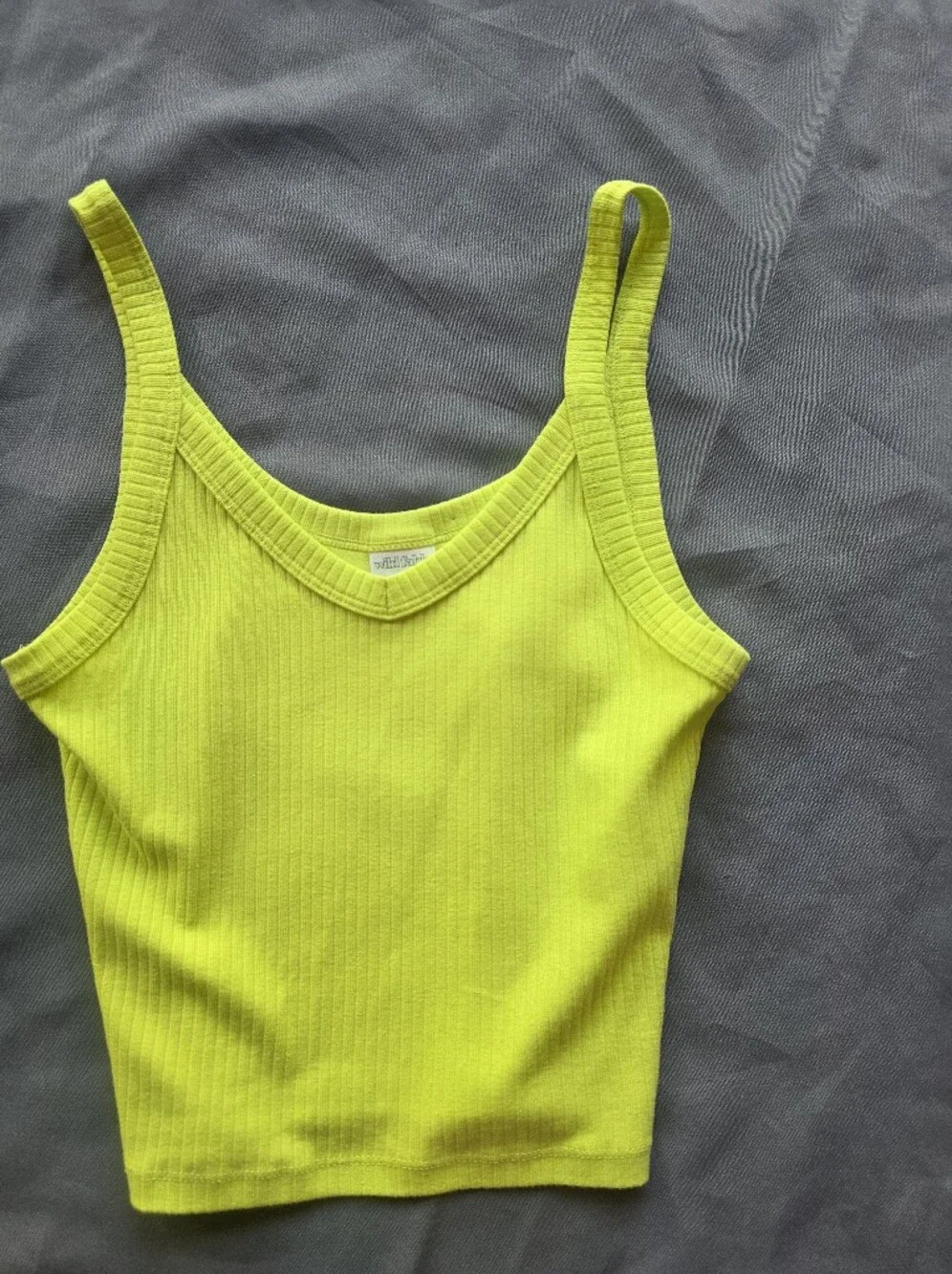 Neon Line Green Cropped Rib Tank Top - Picture 2 of 7